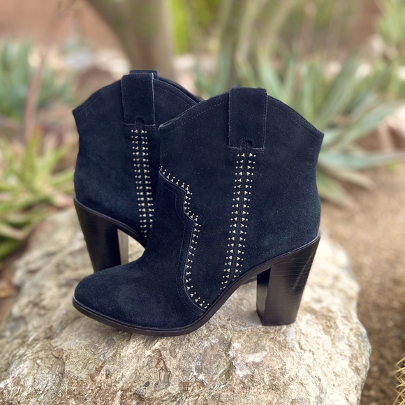 JOIE Monte Western Suede Ankle Boots with Silver Studs - Picture 6 of 12